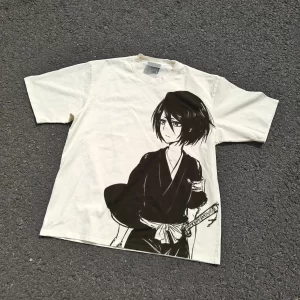 Harajuku Y2K Top New Bleach Death God Rukia Kuchiki Heavyweight Short Sleeve T-shirt Vintage Harajuku Graphic T Shirts Tops Tees